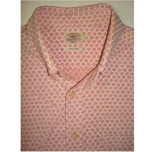 FAHERTY Peach Pink & White Abstract Pattern Short Sleeve Stretch Camp Shirt